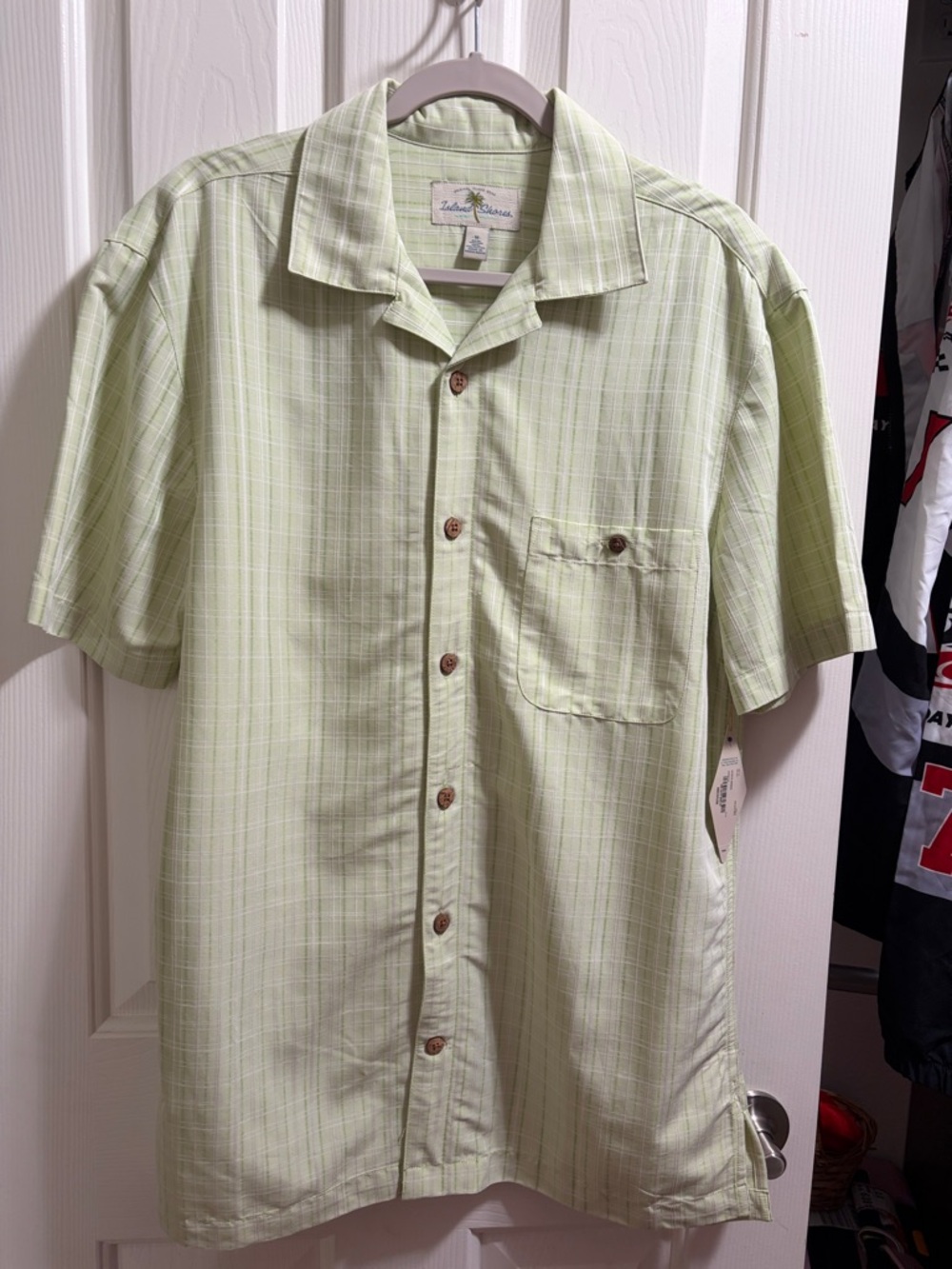 Light Green Short-Sleeve Button-Down Camp Shirt